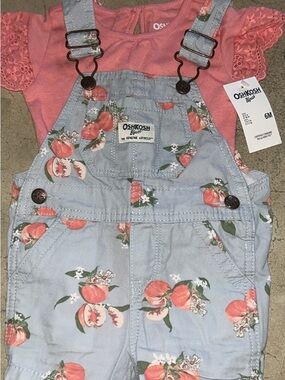 OshKosh B'gosh Light Blue Overalls with Peach Print